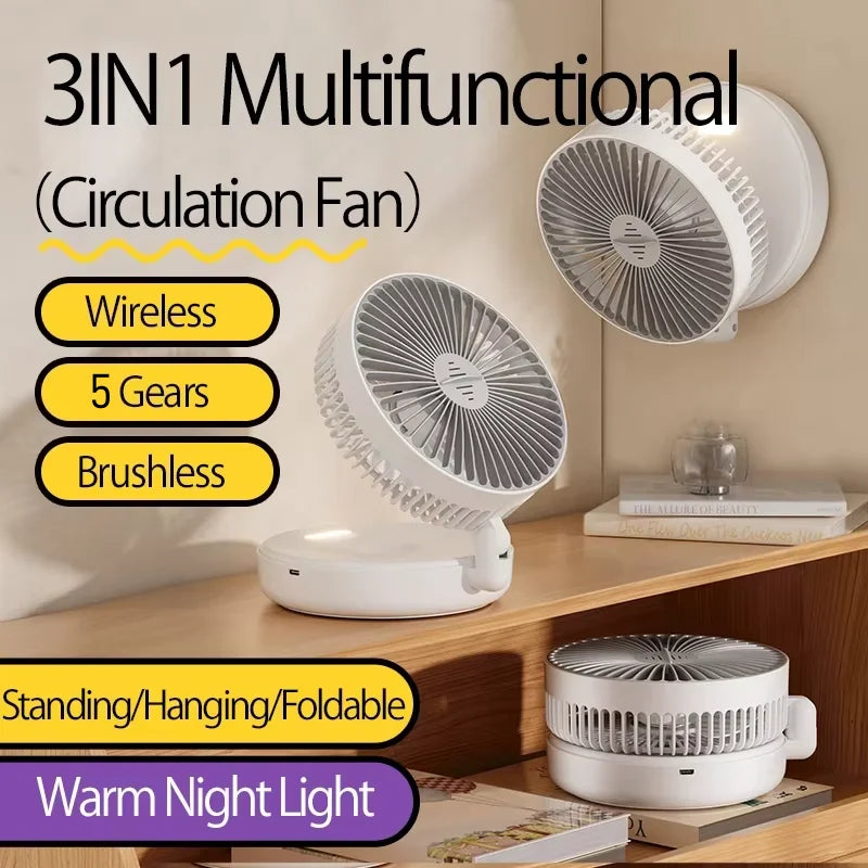 Zefyr 3-in-1 Foldable Desk Fan with Night Light (5000mAh)