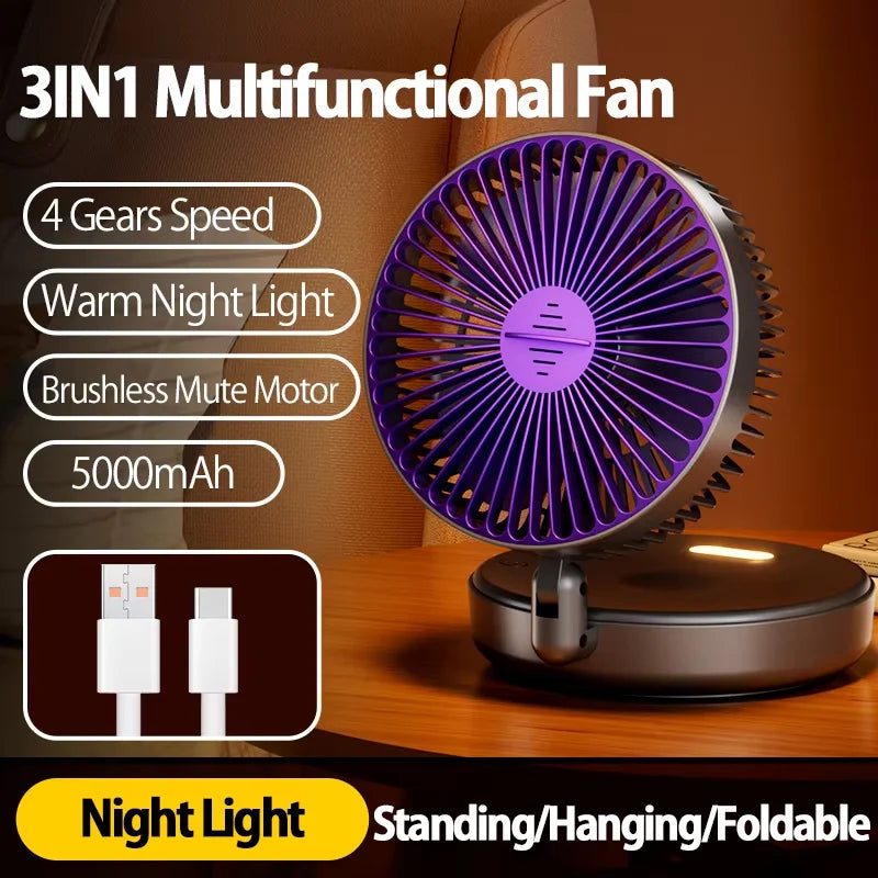 Zefyr 3-in-1 Foldable Desk Fan with Night Light (5000mAh)